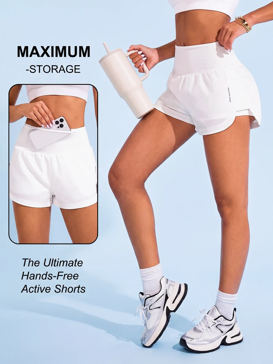 SHEIN Sovereign Charm Solid Color High Waist Split Hem Summer Fashion Sports Shorts