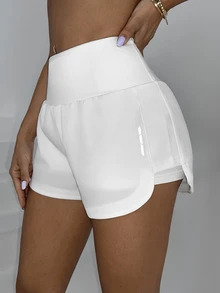 SHEIN Sovereign Charm Solid Color High Waist Split Hem Summer Fashion Sports Shorts - White - View 8