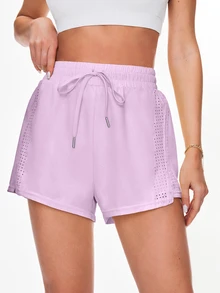 SHEIN Sovereign Charm Shorts deportivos minimalistas de malla con cintura de cordón y bolsillos para mujer - Púrpura malva - Ver 5