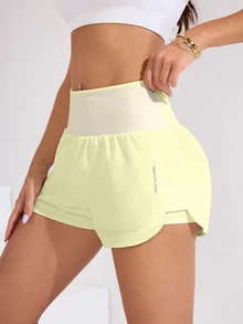 SHEIN Sovereign Charm Pantalones cortos deportivos con diseño de bolsillo en la cintura para mujer - Butter Yellow - Ver 6