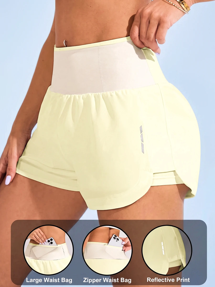 SHEIN Sovereign Charm Pantalones cortos deportivos con diseño de bolsillo en la cintura para mujer