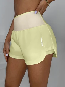 SHEIN Sovereign Charm Pantalones cortos deportivos con diseño de bolsillo en la cintura para mujer - Butter Yellow - Ver 5