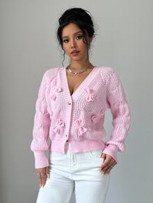 Elenzga Women's Soft Pink Bow Cardigan,Long Sleeve Tops Fall Winter Cloth For Women - Pink - View 5