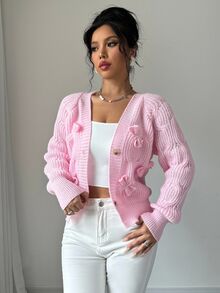 Elenzga Women's Soft Pink Bow Cardigan,Long Sleeve Tops Fall Winter Cloth For Women - Pink - View 6