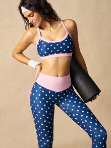 VARSIVA Women's Polka Dot Print Cropped Camisole And Leggings Sports Activewear Set - Blue - View 13