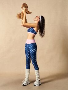 VARSIVA Women's Polka Dot Print Cropped Camisole And Leggings Sports Activewear Set - Blue - View 5