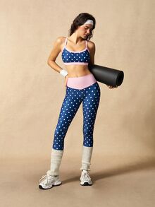 VARSIVA Women's Polka Dot Print Cropped Camisole And Leggings Sports Activewear Set - Blue - View 11
