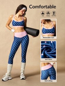 VARSIVA Women's Polka Dot Print Cropped Camisole And Leggings Sports Activewear Set - Blue - View 12