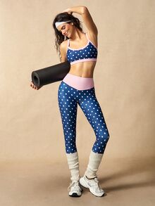 VARSIVA Women's Polka Dot Print Cropped Camisole And Leggings Sports Activewear Set - Blue - View 7