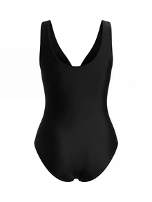 SHEIN Swim 大尺碼女款波點拼接連身泳衣，適合海灘度假、泳池派對、海灘派對，黑色夏季性感 1920 年代優雅風 - 黑與白 - 查看 8