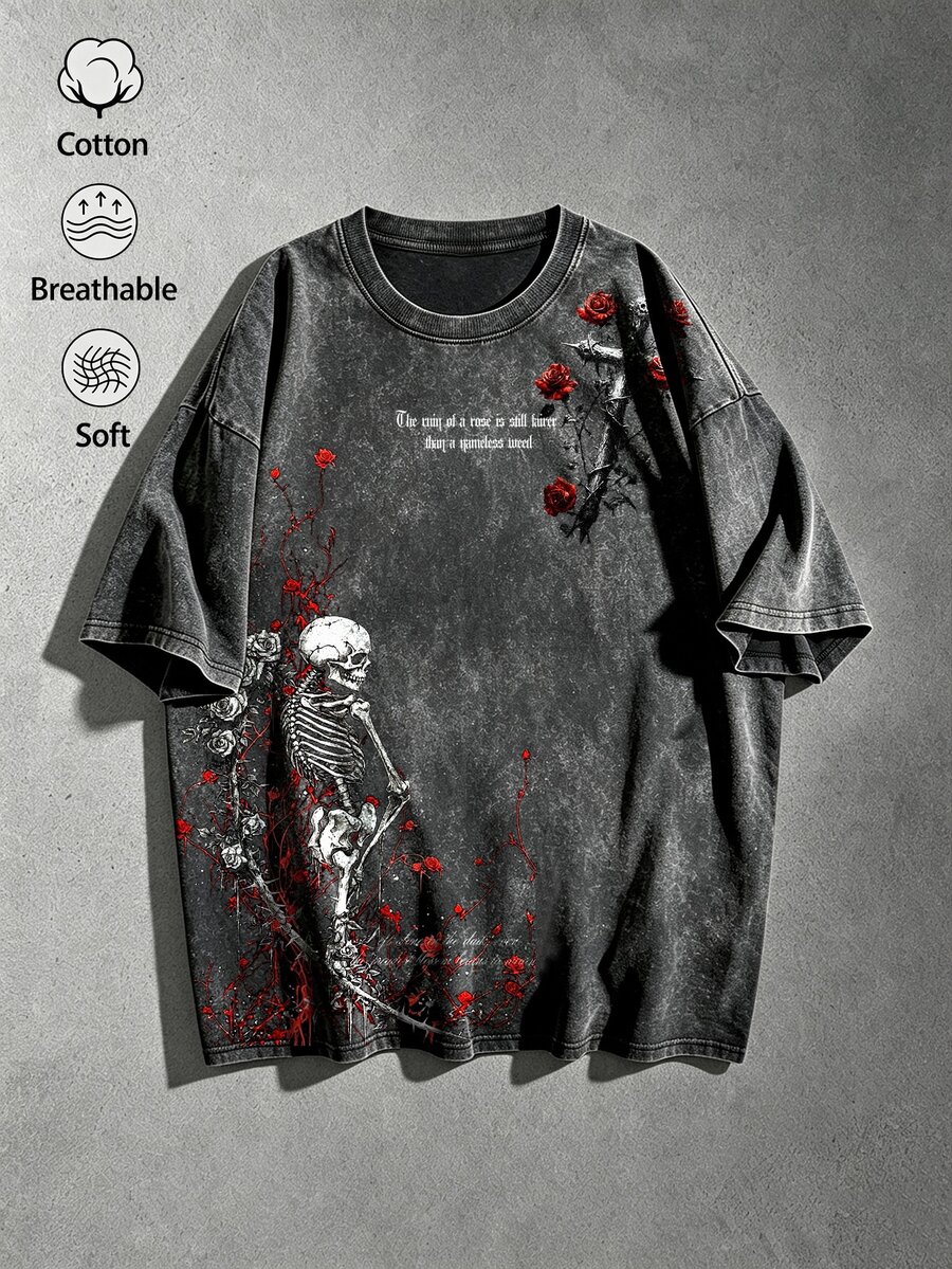 Manfinity EMRG Plus Size Men's Skull Pattern Casual Everyday T-Shirt - Black - View 1