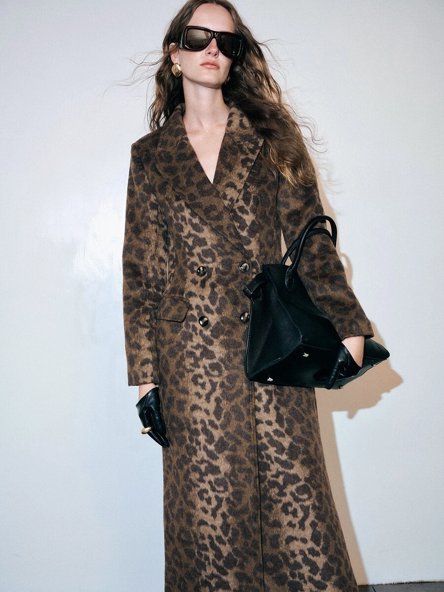 MOTF PREMIUM Casual Leopard Print Mid-Length Overcoat, Autumn/Winter - Coffee Brown - View 2