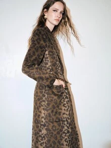 MOTF PREMIUM Casual Leopard Print Mid-Length Overcoat, Autumn/Winter - Coffee Brown - View 6