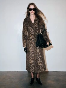 MOTF PREMIUM Casual Leopard Print Mid-Length Overcoat, Autumn/Winter - Coffee Brown - View 4
