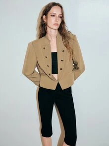 MOTF PREMIUM WOMEN'S SOLID COLOR CASUAL VERSATILE COMMUTE TRAVEL BLAZER - Khaki - View 4