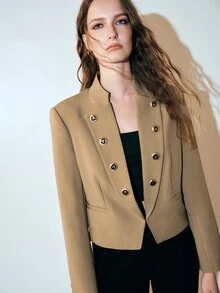 MOTF PREMIUM WOMEN'S SOLID COLOR CASUAL VERSATILE COMMUTE TRAVEL BLAZER - Khaki - View 1