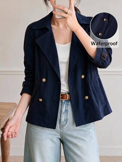 Yumoku Jaket Trench Coat Wanita Terbaru yang Melangsingkan Pinggang, Cocok untuk Hari Guru, Kantor, Bisnis, Warna Biru Tua, Musim Gugur, Elegan, Klasik Prancis, Kasual, dan Musim Dingin.