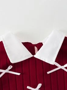 Elladie kids Mädchen Frühling/Herbst Lässig Hemd Set, Weiß 3D Schleife, Hellrosa gestrickter gebürsteter Rippstoff kombiniert mit gewebtem Stoff, Weißes Langarm Hemd mit Reverskragen und Rüschensaum, Fake Zweiteiler Top kombiniert mit Hellrosa gebürsteter Rippstoff Lässig ausgestellte lange Hose, 2-teiliges Set, geeignet für Schulanfang, Lässige Mode, süßer niedlicher Damenstil, Alltagskleidung, Reisen, Fotografie - Bordeaux - Übersicht 7