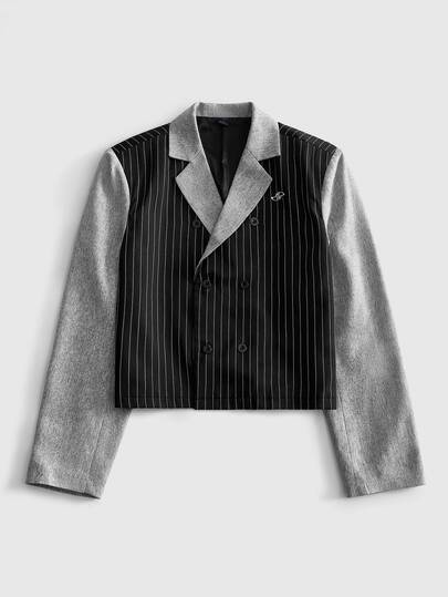 ROMWE MEN Street Life Men's Colorblock Striped Patchwork Blazer