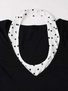 Sundraya Autumn Y2K Black Polka Dot V‑Neck Faux Two‑Piece Slim Fit Long Sleeve Top, Basic Style Back‑To‑Schoo - Multicolor - View 4