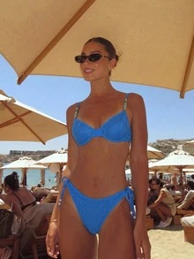 Swim Chiccia 26SS Spring/Summer Vacation Beach Textured Fabric Green Underwire Push-Up Swimwear Two Pieces Set - Blue - View 8
