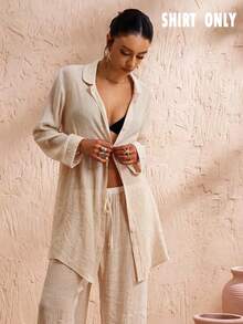 Swim Chiccia 女款一件式度假海灘穿搭 寬鬆輕盈透視和服式罩衫上衣 - 卡其色 - 查看 5