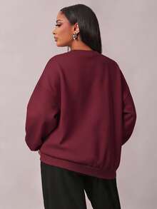 Radiana Letter Graphic Drop Shoulder Sweatshirt,Long Sleeve Tops In Fall/Winter - Burgundy - View 7