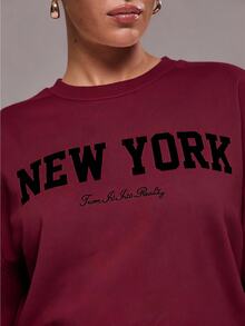 Radiana Letter Graphic Drop Shoulder Sweatshirt,Long Sleeve Tops In Fall/Winter - Burgundy - View 6