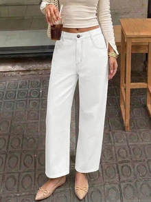 RosyDaze New Fashion French Style Wide Leg Pants, Versatile Flared Retro Casual Loose Fit Brunch White Summer - White - View 1