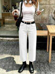 RosyDaze New Fashion French Style Wide Leg Pants, Versatile Flared Retro Casual Loose Fit Brunch White Summer - White - View 3
