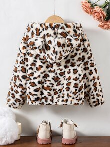 SHEIN جاكيت صوف نمر للبنات كاجوال شتوي مع سحاب أمامي، كارديجان سميك بغطاء رأس جاكار - متعدد الألوان - مشاهدة 3