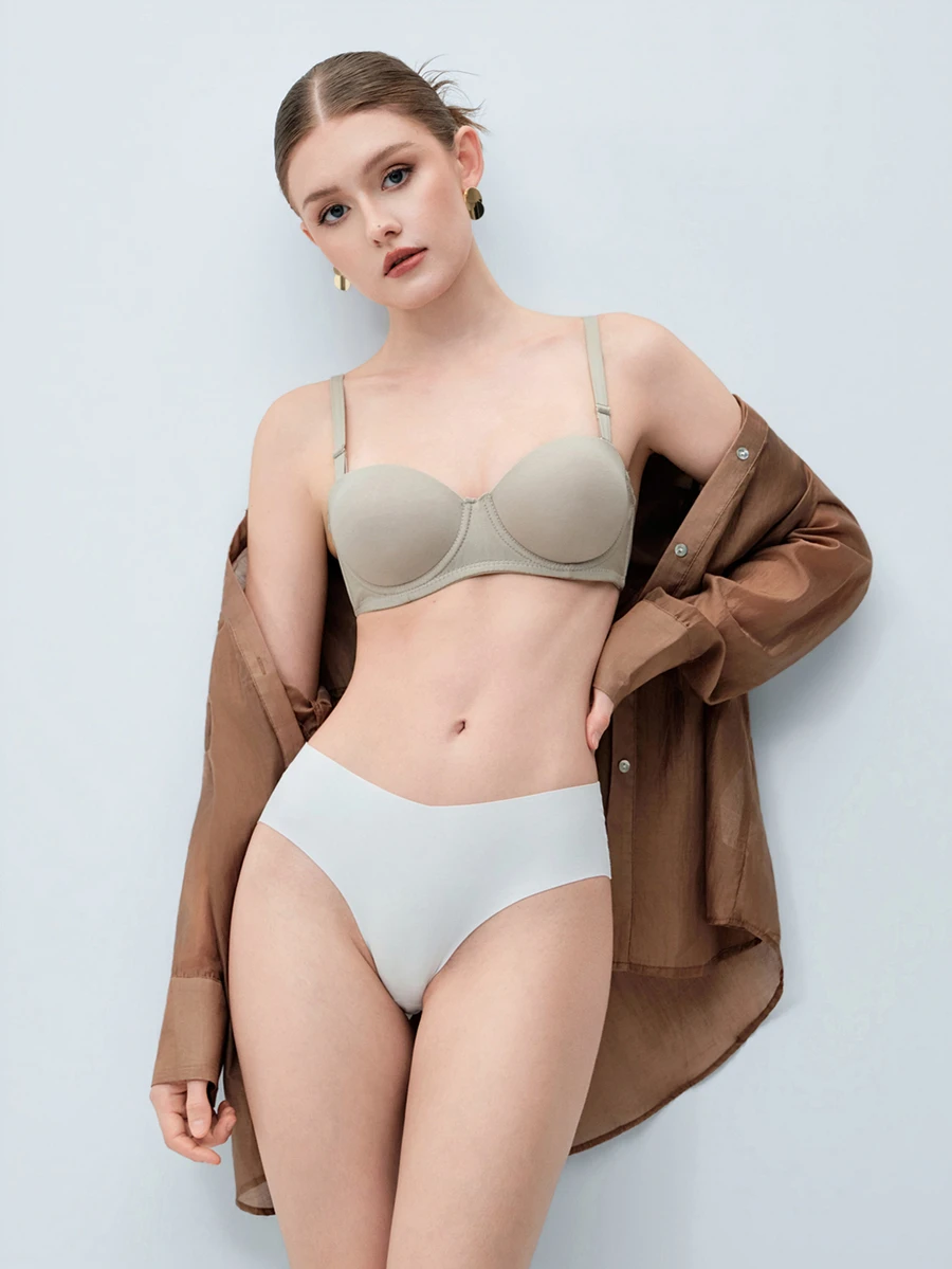 Softvol 1pc Women's Comfortable Soft Cotton Wireless Lightly Lined Bra, Suitable For Small Bust - Dark Grey - View 1