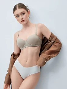 Softvol 1pc Women's Comfortable Soft Cotton Wireless Lightly Lined Bra, Suitable For Small Bust - Dark Grey - View 6