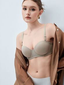 Softvol 1pc Women's Comfortable Soft Cotton Wireless Lightly Lined Bra, Suitable For Small Bust - Dark Grey - View 3