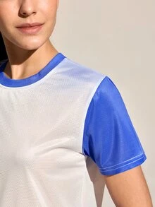 SHEIN Sports 女款紮染圓領寬鬆戶外T恤網球衫女款運動T恤網球衫亮色T恤 - 藍色 - 查看 3