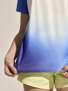 SHEIN Sports 女款紮染圓領寬鬆戶外T恤網球衫女款運動T恤網球衫亮色T恤 - 藍色 - 查看 8
