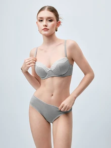 Hourtrue 1 Set Light Gray Lace Patchwork Women's Bra With Underwire & Lace Patchwork Panty Set - Light Grey - View 5