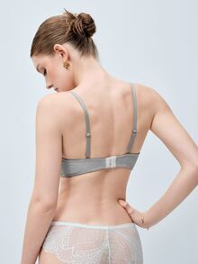 Hourtrue 1 Set Light Gray Lace Patchwork Women's Bra With Underwire & Lace Patchwork Panty Set - Light Grey - View 2