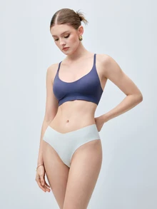 Softvol Blue Knitted Push Up Backless Crop Bralette For Casual Wear - Blue - View 5