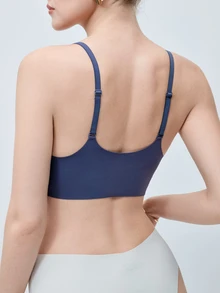 Softvol Blue Knitted Push Up Backless Crop Bralette For Casual Wear - Blue - View 2
