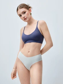 Softvol Blue Knitted Push Up Backless Crop Bralette For Casual Wear - Blue - View 4