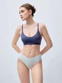 Softvol Blue Knitted Push Up Backless Crop Bralette For Casual Wear - Blue - View 7