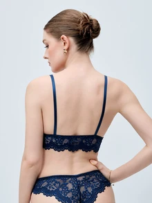 Softvol Women's Romantic Elegant Floral Lace Wireless Bra And Panty Set - Navy Blue - View 2