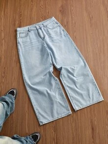SWAVVY 男士梭織時尚休閒寬鬆長褲 - 淺藍色 - 查看 2