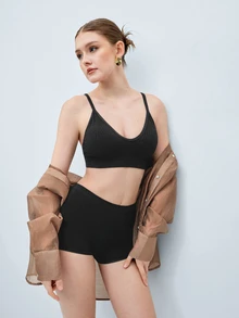 Softvol Women's Black Fabric Plain Backless Casual Bralette With Medium Stretch Bra - Black - View 1