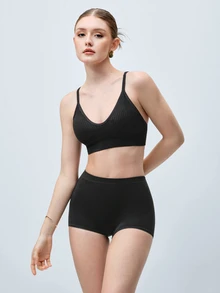 Softvol Women's Black Fabric Plain Backless Casual Bralette With Medium Stretch Bra - Black - View 4