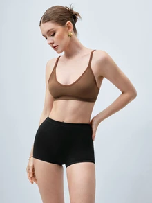 Softvol 1pc Women Solid Color Comfortable Wireless Bra - Coffee Brown - View 4