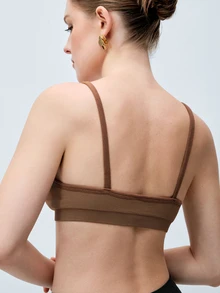 Softvol 1pc Women Solid Color Comfortable Wireless Bra - Coffee Brown - View 2