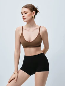 Softvol 1pc Women Solid Color Comfortable Wireless Bra - Coffee Brown - View 6