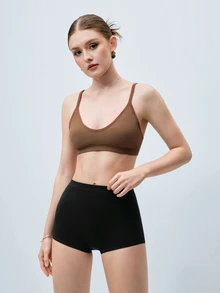 Softvol 1pc Women Solid Color Comfortable Wireless Bra - Coffee Brown - View 1